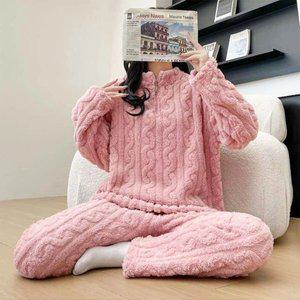 극세사 꽈배기 겨울 여성잠옷 세트 은창]하프넥 수면바지 잠옷 수면 수면잠옷세트 언더웨어 패턴