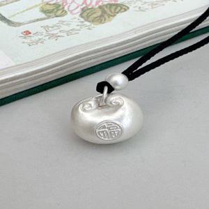 복을 새긴 복주머니 순은999 은목걸이 팬던트 남녀공용 고품질 핸드메이드 행운 선물