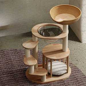 고양이 캣타워 스크래쳐 숨숨집 캣폴 우드 투명해먹