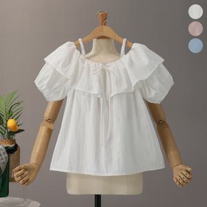 [모노시크] 프릴르 어깨끈 오프숄더 리본 블라우스_MNBS579