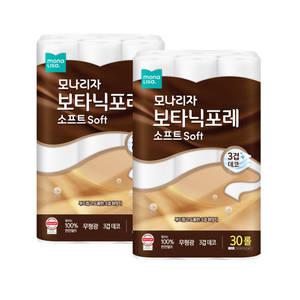 모나리자 피부저자극 3겹 화장지 30M 30롤+30롤 천연펄프 먼지 없는 보타닉포레 소프트 총60롤