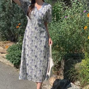 엘브 플라워 쉬폰 반팔 롱 원피스 여름 바캉스템 휴가룩