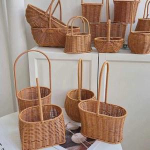 라탄 꽃바구니 손잡이 꽃꽂이 소품 포장 미니 꽃집 데코
