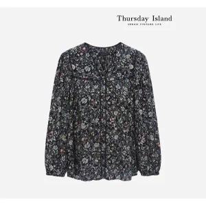 [Thursday Island] 솔리드 트리밍 패턴 블라우스(T236MBL135W)