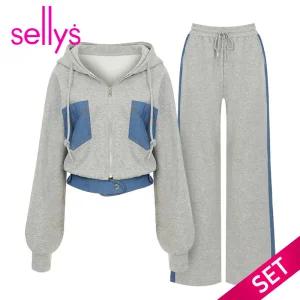 [샐리] 데님배색후드점퍼팬츠세트_I5C-CSE006