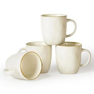 파미웨어 커피 머그잔 세트 4개, 스퀘어 13온스 컵 세트, , 우유, 핫 초콜릿, 차, 물, 주방, 전자레인지 및 식기세척기 사용 가능한 스톤웨어 컵, 바닐라 화이트