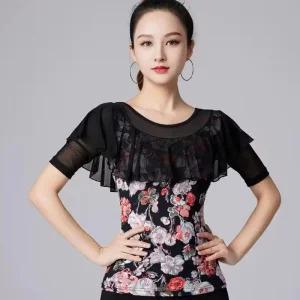 라인댄스복 상의 반팔 댄스티 줌바 밸리 시스루