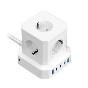 4000W 고용량 타워형 5구 멀티탭 USB C타입 고속 충전 캠핑용 여행용 / 큐브 타워 멀티 콘센트 WISEAC490