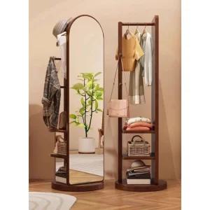 회전식 전신거울 행거 원목 스탠드 거울 수납 틈새