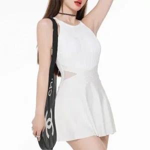 [아트박스]/옷자락 여자 홀터넥 백리스 시스루 원피스 수영복