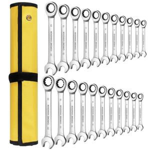 라쳇팅 조합 렌치 세트  6-22mm 미터법 수공구 세트 자동 수리 키 압연 천 가방이 스패너