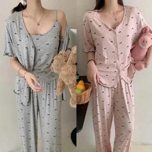 [옷자락]여성 홈웨어 리본패턴 캡나시 반팔티팬츠 파자마 세트