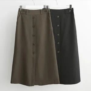 [다잇템] 여성 에이라인 단추 슬릿 출근룩 고무줄 긴치마 정장스커트