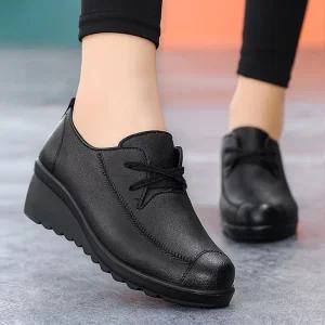 피카소 발편한 중년 여성용 키높이 블랙 끈 컴포트화 6cm