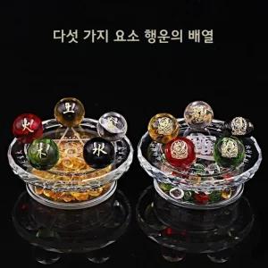 오색수정구슬 오행 금, 기원 나무, 나무 장식구슬 수정