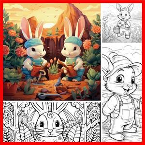 토끼 테마 아트 컬러링북 22 페이지 컬러링북 생일 파티 선물 스트레스 해소 시간 1 개