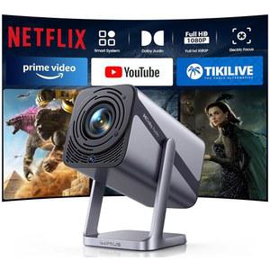 [넷플릭스 라이선스 및 4K 지원 및 자동 포커스] - WiFi 6 및 양방향 블루투스, 돌비 오디오/자동 키스톤/줌, 360 조절 가능 스탠드, iWMIUS 미니 휴대용 야외 프로젝터(HDMI ARC 포함) 제공