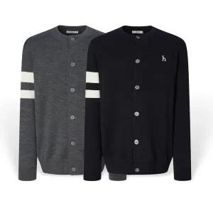 [헤지스][25FW][2컬러 택1] 남성 소매 배색 라운드넥 가디건 HZSW5D200
