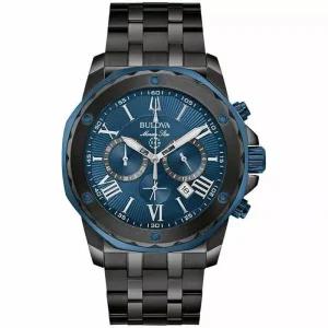 Bulova Men 마린 Star 크로노그랩 Date 쿼츠 블랙 블루 시계 [세금포함] [정품] 44MM 98B410 패션시계 손목