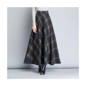 여자 스커트 정장 모직 가을 겨울 롱 하이웨스트 체크 A라인 트렌드 MACHI4