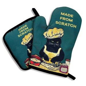 zcyhtqp, 스크래치로 만든 재미있는 실리콘 미끄럼 방지 오븐 장갑과 냄비 홀더 세트 2개, 고양이 오븐 장갑, 베이킹 애호가 선물, 고양이 애호가 선물, 고양이 주인을 위한 주방 선물, 고양이 엄마