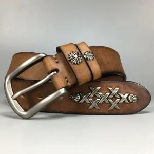 바이크 가죽 벨트 혁띠 카키 상남자 소가죽 라이더 빈티지