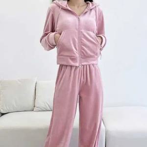 코디세트 여성 크롭 집업 와이드 벨벳재질 후드 운동 가을옷코디