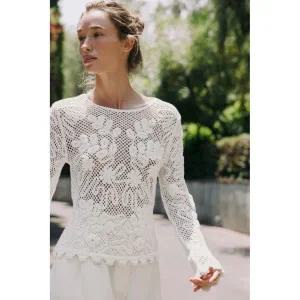 [정품] 자라 긴팔 롱슬리브 맨투맨 니트 ZARA 자수 레이스 탑 - 화이트