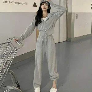 [콩심팥심]여자 투웨이 스타일 크롭 후드집업 SET 고품질 조거팬