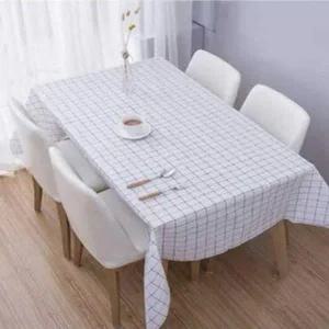 PEVA방수 심플 체크 직사각식탁보_화이트 (중-137X137