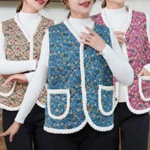 여성 누빔 꽃 무늬 김장 할머니 옷 겨울 조끼 김장옷 할머니털조끼