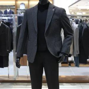 [바쏘](의정부점)24 FW수입원사 울 100% 헤링본 테일러드 자켓 차콜그레이