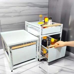 싱크대 슬라이딩 선반 주방 레일 하부장 정리대 선반 레일수납