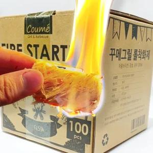 꾸메그릴 착화제 100개입, 숯불붙이기 파이어스타터, 차콜 장작 숯피우기, 캠핑 불쏘시개