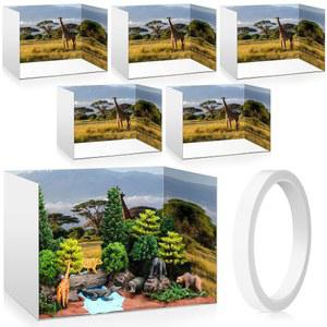 레이누오센 5pcs 골판지 디오라마 키트, 11.8 x 8.7 8.3 인치 책상 재료 상자 프로젝트 용품 전시 케이스, 양면 테이프가 있는 (사파리 스타일)