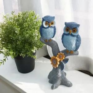 ksr 나무위 블루 부엉이 커플  08468) 부엉이장식품 부엉이 집들이선물 부엉이소품 풍수소품