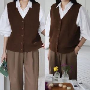 여성 브이넥 단추 울조끼 베스트 니트 겨울 (OTR-179)