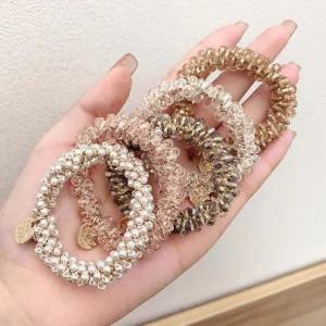 크리스탈 진주 머리끈 X5개 (랜덤) 헤어끈 헤어슈슈 헤어끈세트 예쁜헤어끈