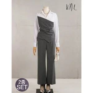 [하프클럽/윈]UNE시크패턴 셔츠블라우스+팬츠SET