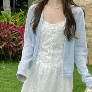 [피커]러뷰 펀칭 여성가디건 썸머긴팔