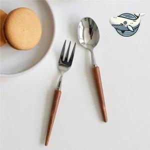 우드 손잡이 다과용 스푼 포크 파티용 티포크 치즈포크 다과포크