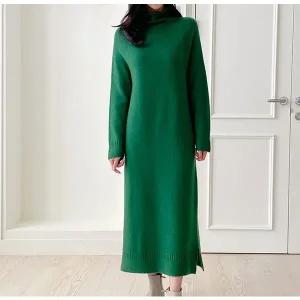 [모던스타일]여성 홀가먼트 캐시미어 울 엘사 목폴라 니트 롱 원피스