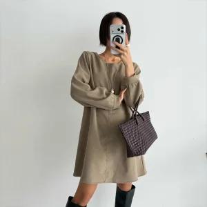 나나 오버핏 라운드 미니원피스 기모안감 빅사이즈 가을 절개 긴팔 데이트 겨울 40대 여자