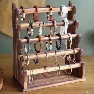 고급스러운 원목 팔찌 진열대 악세사리 거치대 소품 정리대 걸이 카보나이즈드 5단 팔찌걸이