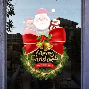 크리스마스 화환 창문스티커 산타클로스 대형 왕리본 골드 레터링 리스 유리창 쇼윈도 정전기
