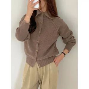 [하프클럽/샵앤]국산 여성 하이넥 단추 오픈 나그랑 니트 가디건 21DS-WCD-4986-