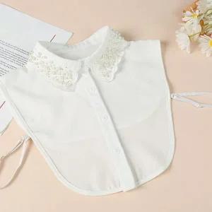 레이어드 카라 레이스 셔츠 여성 페이크 카라 이너 진주 블라우스 오피스 데일리 스칼럽 라운드 스웨터