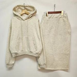 국산 여성 기모 후드 티셔츠 롱스커트 셋업 LL-WSET-5008-오트밀