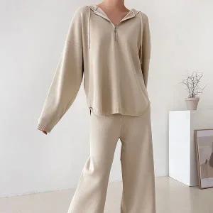 [하프클럽/]여자 반집업 니트 긴팔 후드티 박시 와이드팬츠 세트