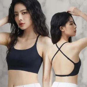 [다잇템]여성 끈 운동 요가 슬리브리스 크로스 브라탑